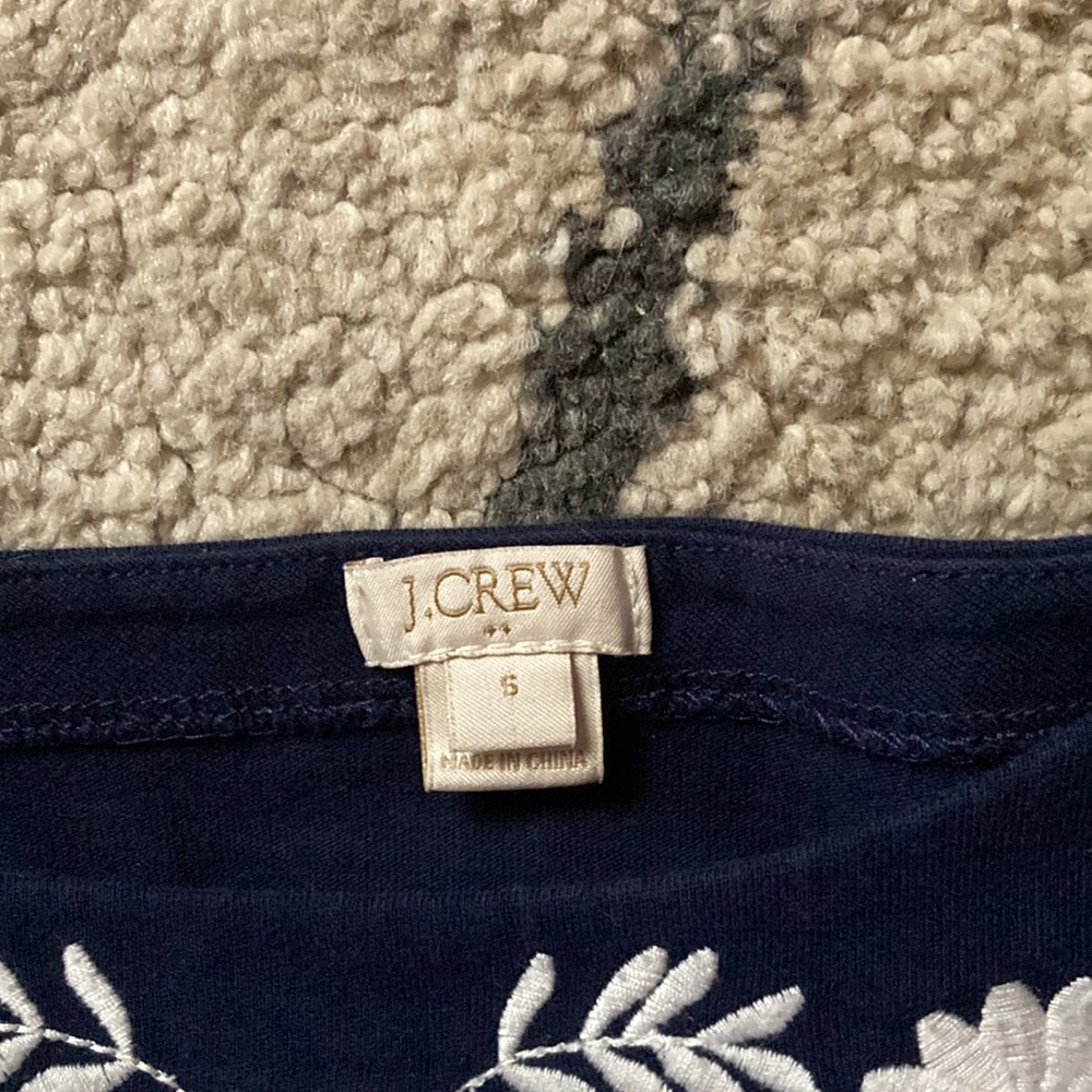 J Crew Navy Blue Embroidered Bell Sleeve Top - Picture 4 of 6